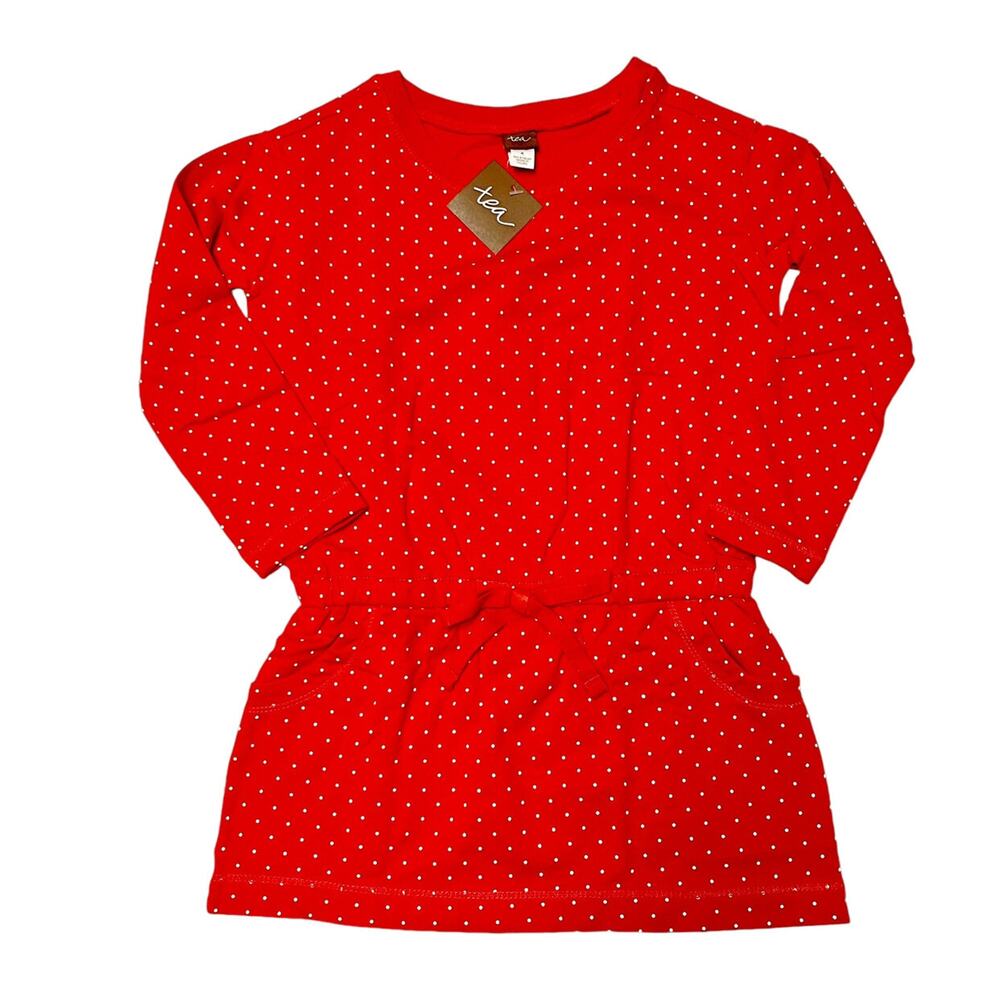 NWT Tea Collection Dotty Drawstring Dress Size 4